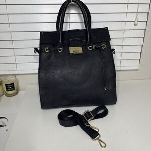 Jimmy Choo Shopper Bag Rosabel Pebbled Black Leather Large Satchel Tote Shoulder